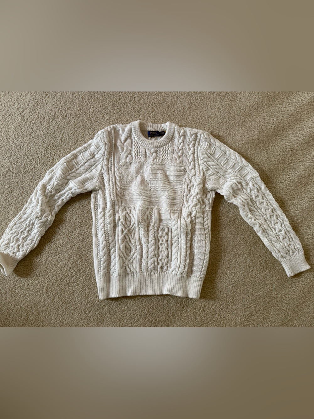 Ralph Lauren Cream Flag Cable Knit Sweater size M
